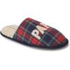 Dearfoams mens Matching Family Holiday Papa Bear Sherpa Lined Moc Toe With Embroidery Slipper(Navy Plaid)
