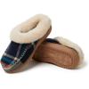 Dearfoams womens Atley Indoor Outdoor House Shoe Fuzzy Memeory Foam Clog(Navy Plaid)