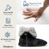 Dearfoams womens Fuzzy Memory Foam Beth Bedroom Bootie Slipper Sock With Grippers(Black)