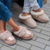 Dearfoams womens Genuine Shearling Platform Slippers Bendigo Comfy Puff Plush Womens Clog House Shoes(Peach Dust)