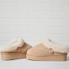 Dearfoams womens Genuine Shearling Platform Slippers Bendigo Comfy Puff Plush Womens Clog House Shoes(Sand)