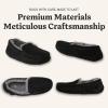 Fireside By Dearfoams Men’s Melbourne Genuine Shearling Moccasin Slippers, Memory Foam Sudede Loafers Slip-in House Shoes(Black)