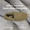 Fireside By Dearfoams Men’s Melbourne Genuine Shearling Moccasin Slippers, Memory Foam Sudede Loafers Slip-in House Shoes(Loden)