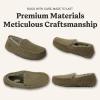 Fireside By Dearfoams Men’s Melbourne Genuine Shearling Moccasin Slippers, Memory Foam Sudede Loafers Slip-in House Shoes(Loden)