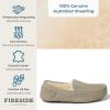Fireside By Dearfoams Men’s Melbourne Genuine Shearling Moccasin Slippers, Memory Foam Sudede Loafers Slip-in House Shoes(Moss)