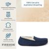 Fireside By Dearfoams Men’s Melbourne Genuine Shearling Moccasin Slippers, Memory Foam Sudede Loafers Slip-in House Shoes(Navy)