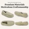 Fireside By Dearfoams Men’s Melbourne Genuine Shearling Moccasin Slippers, Memory Foam Sudede Loafers Slip-in House Shoes(Seagrass)