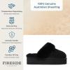 Fireside By Dearfoams Women’s Melton Platform Slippers, Genuine Shearling Memory Foam Slip-in House Shoes(Black Platform)