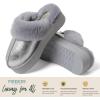 Fireside By Dearfoams Women’s Melton Platform Slippers, Genuine Shearling Memory Foam Slip-in House Shoes(Silver Platform)
