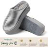 Fireside By Dearfoams Women’s Queenstown Shearling Slippers, Memory Foam Suede Clog, Indoor/Outdoor Slip-in House Shoes(Silver Platform)