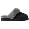 Fireside by Dearfoams Women’s Fireside Sydney Shearling Fur Indoor/Outdoor Scuff Slipper With Wide Widths(Black/Grey Fur)