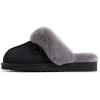 Fireside by Dearfoams Women’s Fireside Sydney Shearling Fur Indoor/Outdoor Scuff Slipper With Wide Widths(Black/Grey Fur)