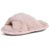 Dearfoams Unisex-Child Ava Kids Printed Detail faux faux fur Cross Band Slide Slipper(Pale Mauve)