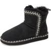 Dearfoams Women’s Fireside Shearling Water Resistant Indoor/Outdoor Foldover Boot Slipper(Black Taping)