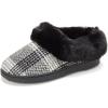 Dearfoams Women’s Memory Foam Cozy Soft House Slippers Gifts for Women Hannah Knit Clog House Shoes(Black Plaid)