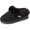Dearfoams Women’s Memory Foam Cozy Soft House Slippers Gifts for Women Hannah Knit Clog House Shoes(Black/Black)