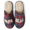 Dearfoams mens Matching Family Holiday Papa Bear Sherpa Lined Moc Toe With Embroidery Slipper(Navy Plaid)