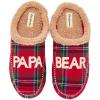 Dearfoams mens Matching Family Holiday Papa Bear Sherpa Lined Moc Toe With Embroidery Slipper(Red Tartan Plaid)