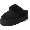 Fireside By Dearfoams Women’s Melton Platform Slippers, Genuine Shearling Memory Foam Slip-in House Shoes(Black Platform)