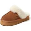 Fireside By Dearfoams Women’s Melton Platform Slippers, Genuine Shearling Memory Foam Slip-in House Shoes(Chestnut Platform)