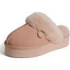 Fireside By Dearfoams Women’s Melton Platform Slippers, Genuine Shearling Memory Foam Slip-in House Shoes(Peach Dust Pavement)