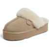 Fireside By Dearfoams Women’s Melton Platform Slippers, Genuine Shearling Memory Foam Slip-in House Shoes(Sand Platform)