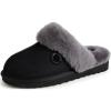 Fireside by Dearfoams Women’s Fireside Sydney Shearling Fur Indoor/Outdoor Scuff Slipper With Wide Widths(Black/Grey Fur)