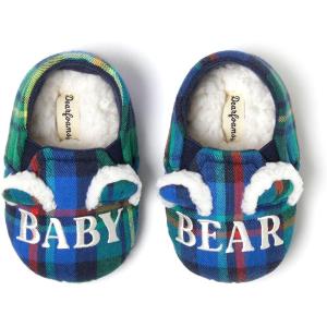 Dearfoams Baby & Kids’ Bear Matching Family Slipper Christmas Gifts(Green Plaid Baby Bear)