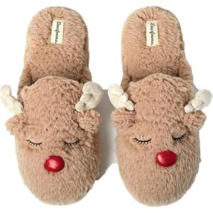 Dearfoams Matching Family Holiday Christmas Reindeer & Turkey Scuff(Men’s Reindeer)