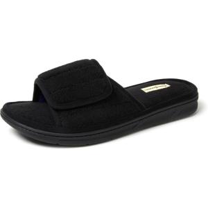 Dearfoams Men’s Adjustable Indoor/Outdoor Memory Foam Machine Washable Summer Slide Slipper(Black)