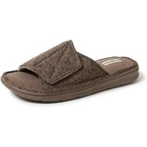 Dearfoams Men’s Adjustable Indoor/Outdoor Memory Foam Machine Washable Summer Slide Slipper(Fossil (Marled Knit))