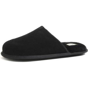 Dearfoams Men’s Bradford Genuine Suede House Shoe Scuff Slipper(Black)