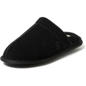 Dearfoams Men’s Bradford Genuine Suede House Shoe Scuff Slipper(Black 2)