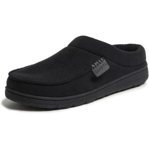 Dearfoams Men’s Brendan Indoor/Outdoor Breathable Memory Foam Clog House Shoe with Wide Widths Slipper(Black Perforated)