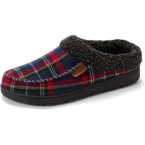 Dearfoams Men’s Brendan Indoor/Outdoor Breathable Memory Foam Clog House Shoe with Wide Widths Slipper(Blue Plaid)