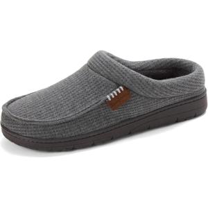 Dearfoams Men’s Brendan Indoor/Outdoor Breathable Memory Foam Clog House Shoe with Wide Widths Slipper(Dark Grey Waffle Knit)