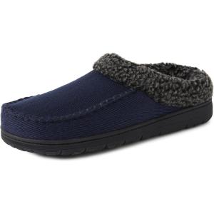 Dearfoams Men’s Brendan Indoor/Outdoor Breathable Memory Foam Clog House Shoe with Wide Widths Slipper(Navy (Twill))