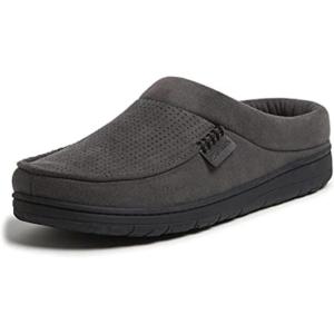 Dearfoams Men’s Brendan Indoor/Outdoor Breathable Memory Foam Clog House Shoe with Wide Widths Slipper(Pavement Perforated)