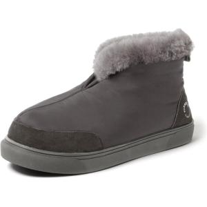 Dearfoams Men’s Fireside Nylon Australian Shearling Water Resistant Après Winter Warm Up Bootie Snow Boot(Grey Pavement)