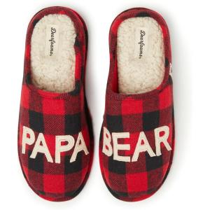 Dearfoams Men’s Gifts for Men Matching Christmas Papa Bear Slipper(Buffalo Plaid)