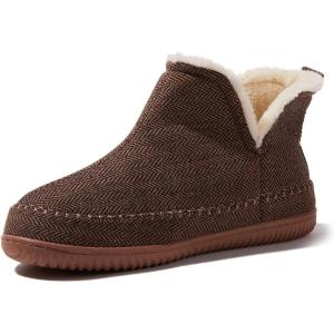 Dearfoams Men’s Memory Foam Indoor House Slippers Brixen Ankle Boot House Shoes – Gifts for Men(Brown Multi)