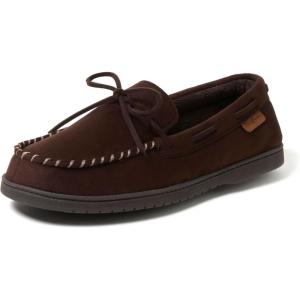 Dearfoams Men’s Microsuede Moccasin with Tie Slipper(Brown)