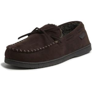 Dearfoams Men’s Microsuede Moccasin with Tie Slipper(Coffee)