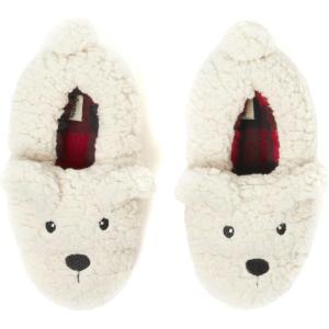 Dearfoams Unisex Adult Holiday Christmas Gift Family Matching Santa Reindeer Teddy Bear Plush Memory Foam Slippers(Adult Bear)