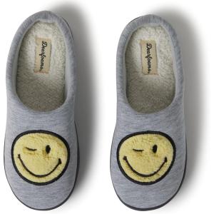Dearfoams Unisex Adult Smile Icon Retro Preppy Slippers(Women’s Grey)