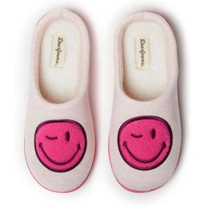 Dearfoams Unisex Adult Smile Icon Retro Preppy Slippers(Women’s Pink)