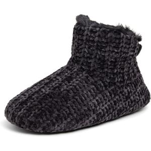 Dearfoams Women’s Chenille Bootie Slipper(Black)