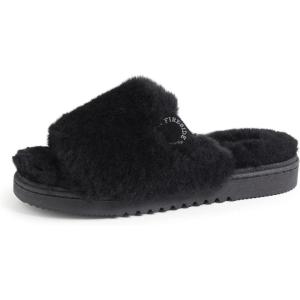 Dearfoams Women’s Fireside Cairns Shearling Easy on/Off Slide Sandal Slipper(Black)