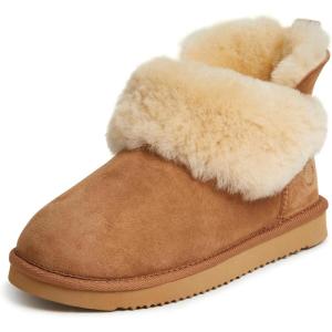 Dearfoams Women’s Fireside Shearling Water Resistant Indoor/Outdoor Foldover Boot Slipper(Chestnut)