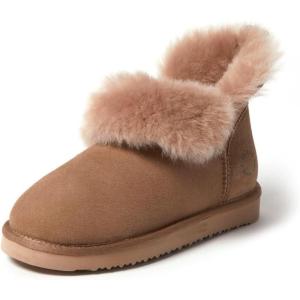 Dearfoams Women’s Fireside Shearling Water Resistant Indoor/Outdoor Foldover Boot Slipper(Driftwood)